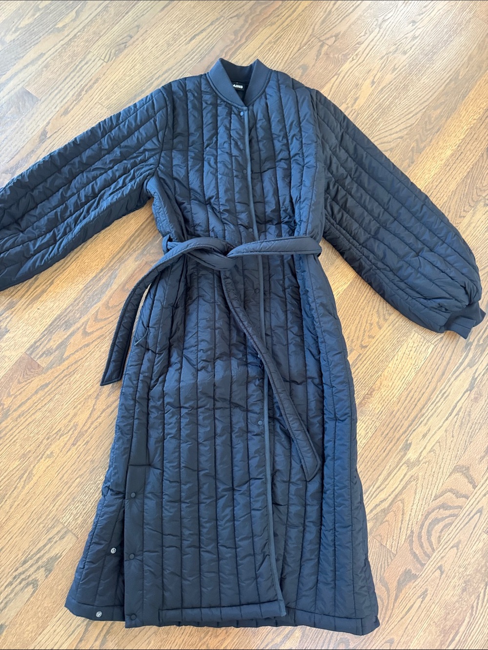 Rains Quilted Black Belted Robe Coat